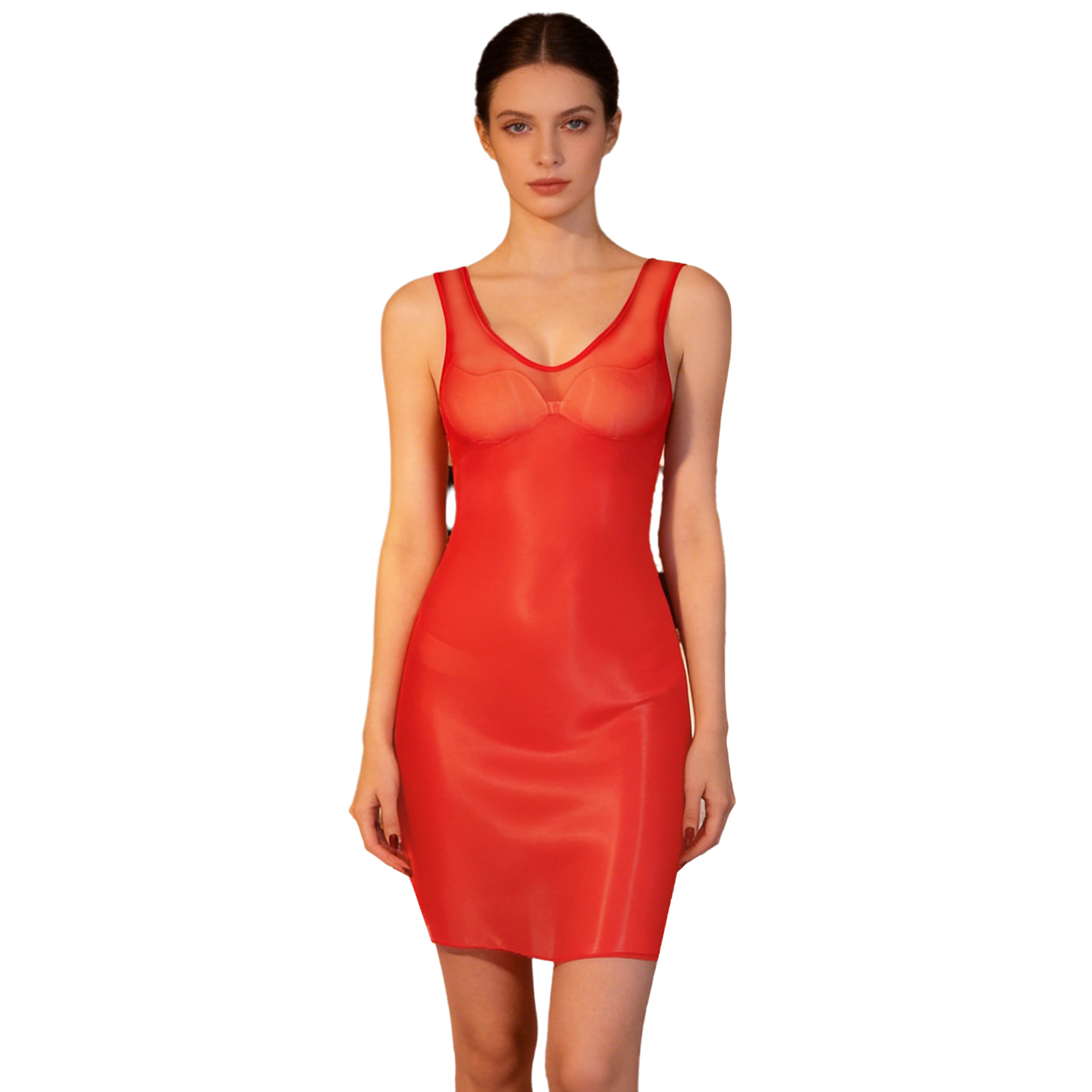 Babydoll Chemise Night - Женское глянцевое прозрачное облегающее платье-комбинация без